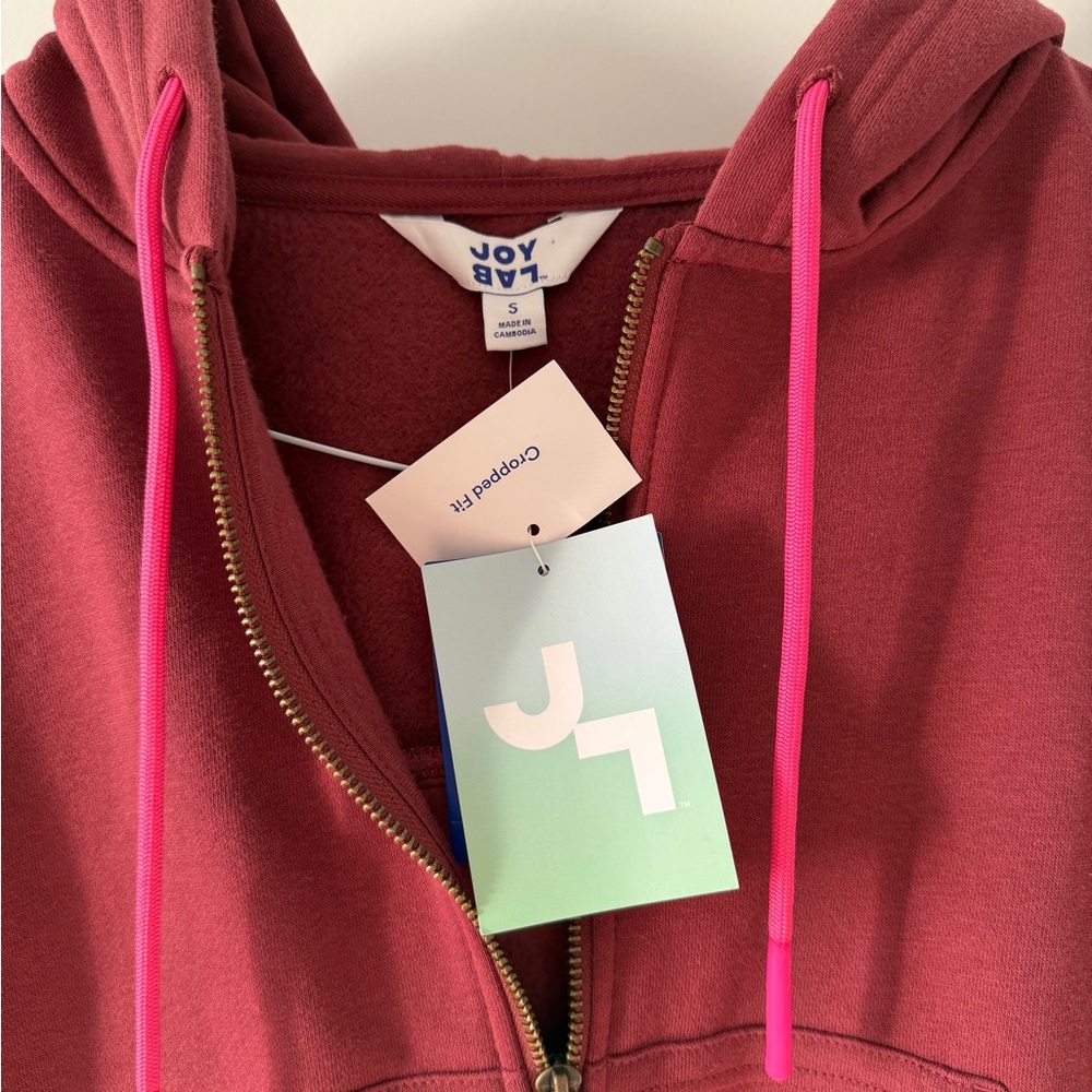 JoyLab Maroon Zip-Up Hoodie with Hot Pink Drawstrings - Picture 2 of 3